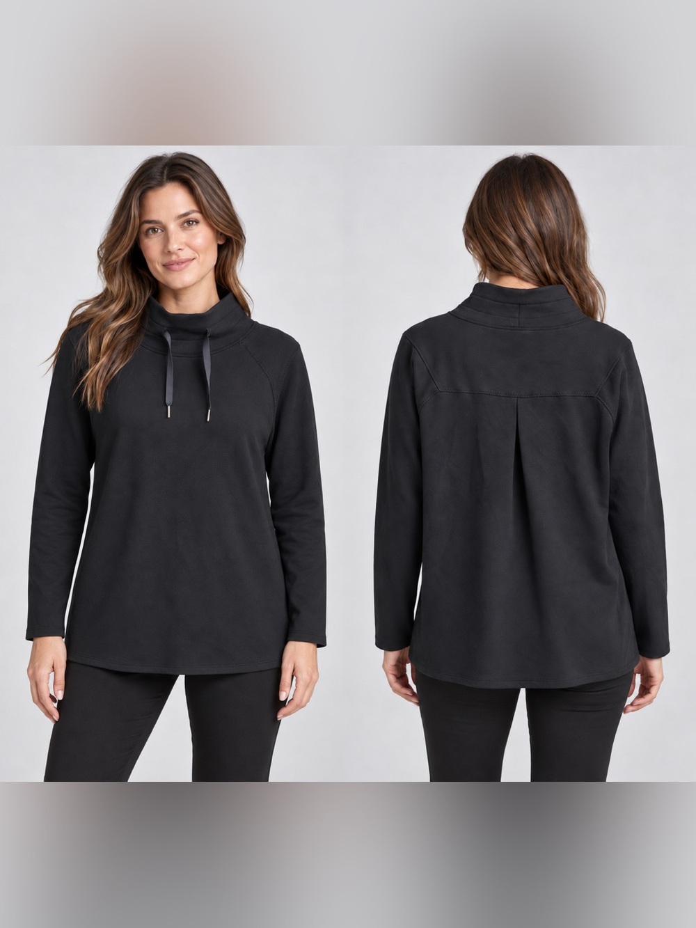 SPANX Black Funnel Neck Drawstring Pullover